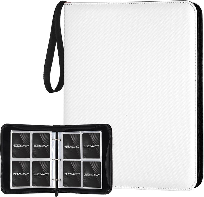 GERMUN 4 Pocket Card Binder, Premium Zip Trading Card Binder, 400 Double Sided Pocket PU Card Collection Binder, Collector Card Album, Card Folder for MTG, TCG, Sports Cards, Game Cards (White) - Image 1